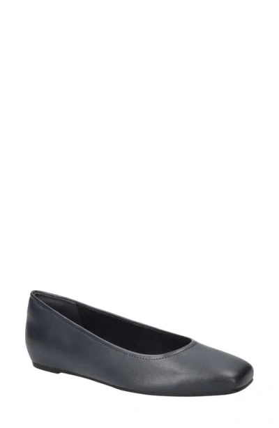 Easy Street Crescent Faux Leather Skimmer Flat In Navy