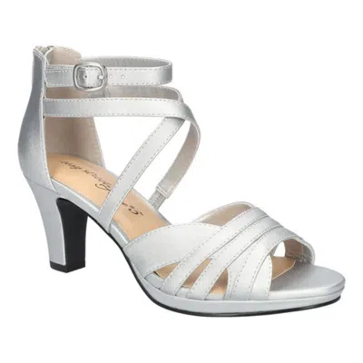 Easy Street Crissa Dress Sandals Women Silver Ankle Strap Block Heel Lion858
