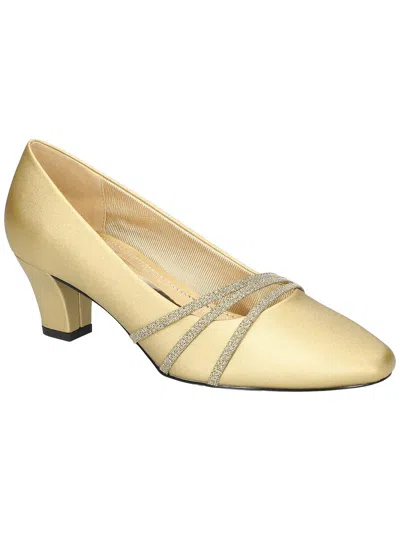 Easy Street Cristiny Womens Satin Glitter Pumps In Beige