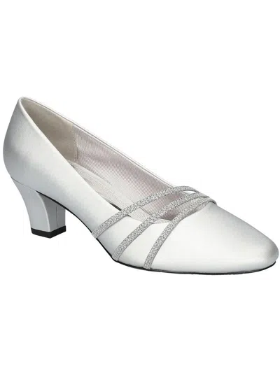 Easy Street Cristiny Womens Satin Glitter Pumps In White