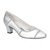 Easy Street Datia Womens Round Closed Toe Kitten Heel Pumps In Silver