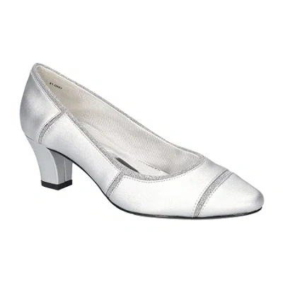 Easy Street Datia Womens Round Closed Toe Kitten Heel Pumps In Silver