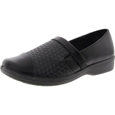 Easy Street Destiny Womens Padded Insole Leather Slip-on Sneakers In Black Woven Embossed