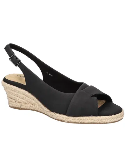 Easy Street Devlin Womens Faux Leather Peep-toe Wedge Sandals In Black - Manmade - Faux Leather