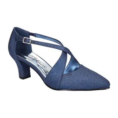 Easy Street Elegance Womens Round Closed Toe Block Heel Pumps In Blue