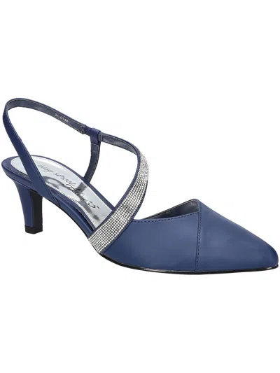 Easy Street Emerald Womens Embellished Faux Leather Slingback Heels In Navy Satin