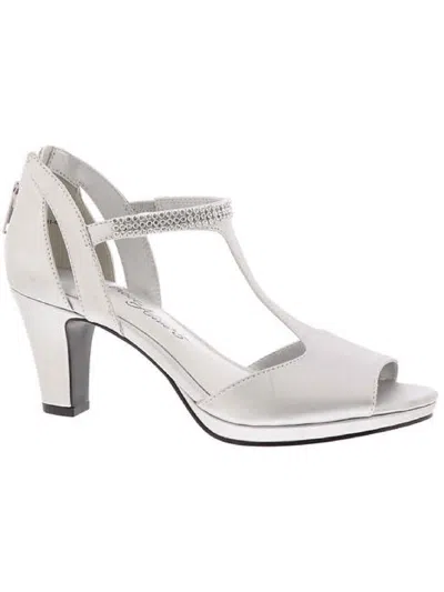 Easy Street Flash Womens Zipper Man Made T-strap Heels In White