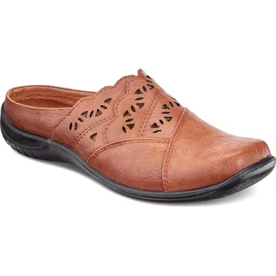 EASY STREET FOREVER WOMENS FAUX LEATHER LASER CUT CLOGS