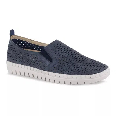 EASY STREET FRESH SNEAKERS WOMEN'S WIDE NAVY SLIP ON PERFORATED SHOES GAL1600