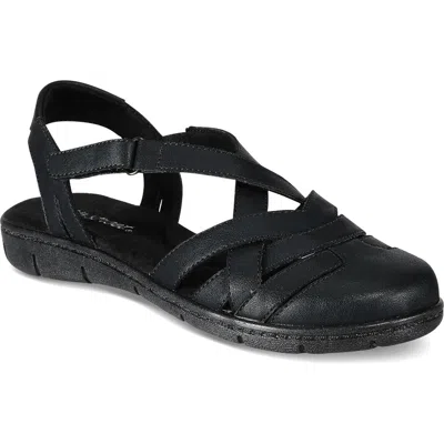 Easy Street Garrett Womens Faux Leather Strappy Flat Sandals In Black