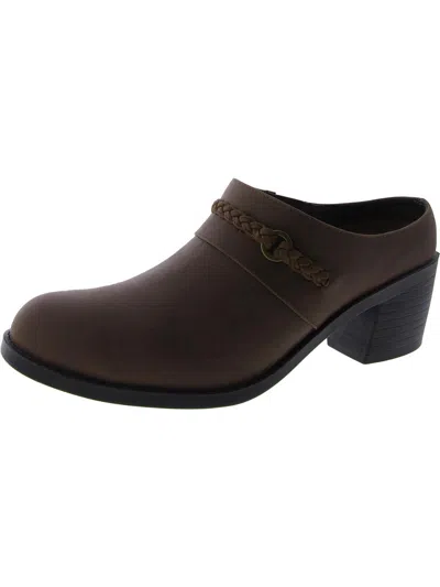 Easy Street Gilly Womens Faux Leather Block Heel Mules In Brown