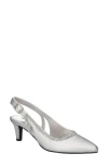 Easy Street Glisten Kitten Heel Slingback Pump In Silver Satin