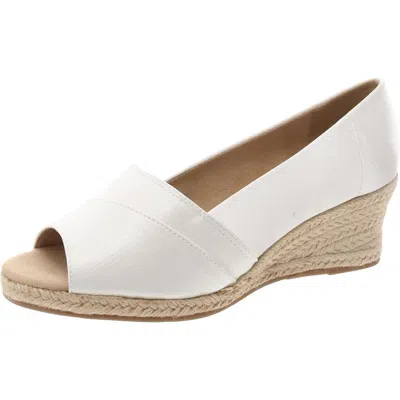 Easy Street Jasper Womens Cushioned Footbed Peep Toe Wedge Heels In White Thai Silk