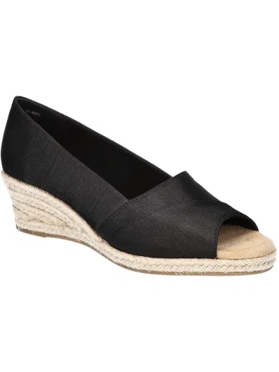 Easy Street Jasper Womens Peep Toe Slip On Wedge Sandals In Black Thai Silk