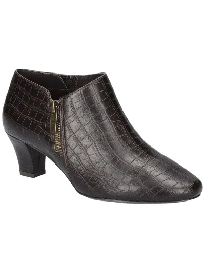 Easy Street Kalinda Womens Faux Leather Block Heel Ankle Boots In Brown Croco Print
