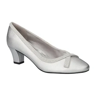 Easy Street Kata Womens Round Stiletto Heel Pumps In Silver