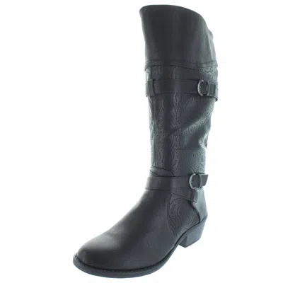 Easy Street Kelsa Plus Womens Wide Calf Faux Leather Riding Boots In Black