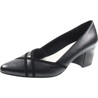 Easy Street Lotus Womens Solid Leather Loafer Heels In Black