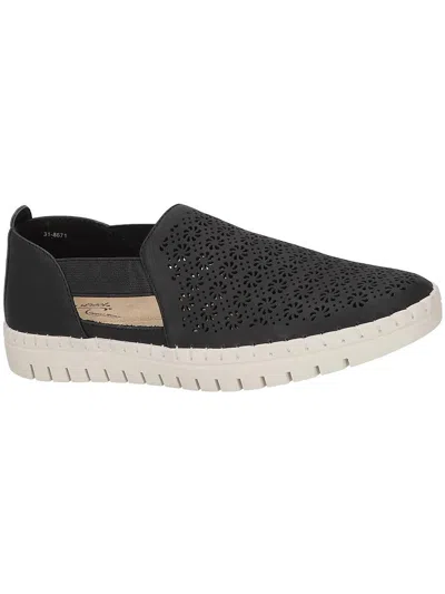 Easy Street Mega Fresh Womens Faux Leather Perforated Slip-on Sneakers In Black