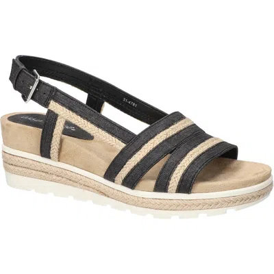 Easy Street Mel Espadrille Slingback Platform Wedge Sandal In Washed Black