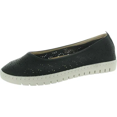 Easy Street Nitza Womens Laser Cut Faux Leather Ballet Flats In Black
