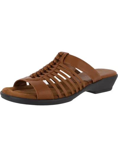 Easy Street Nola Womens Faux Leather Slip On Slide Sandals In Brown
