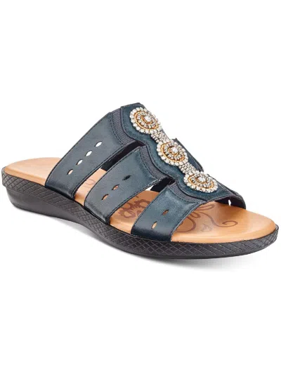 Easy Street Nori Womens Faux Leather Embellished Slide Sandals In Blue
