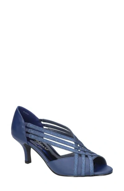 Easy Street Oceana Womens Faux Leather Peep Toe Pumps In Navy Satin