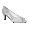 Easy Street Picaboo Womens Round Open Toe Stiletto Heel Pumps In Silver