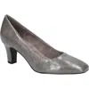 Easy Street Womens Solid Faux Leather Pumps In Grey Crinkled Patent