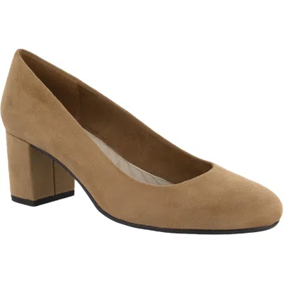 Easy Street Proper Womens Faux Suede Slip On Heels In Beige