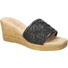 Easy Street Women's Ricci Wedge Heel Sandals In Black Raffia Flowers