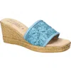 Easy Street Women's Ricci Wedge Heel Sandals In Denim Raffia Flowers