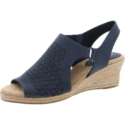 Easy Street Serena Womens Laser Cut Man Made Wedge Heels In Navy