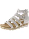 Easy Street Simone Womens Faux Leather Caged Wedge Sandals In White