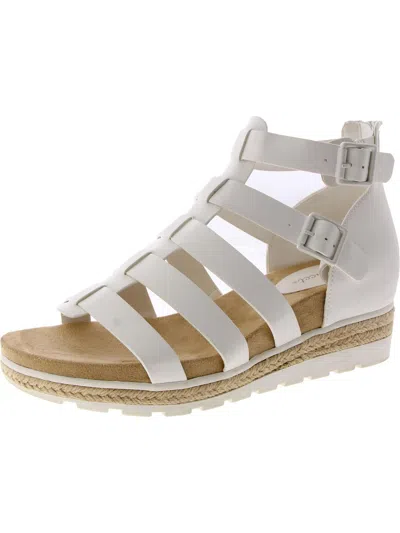 Easy Street Simone Womens Faux Leather Caged Wedge Sandals In White