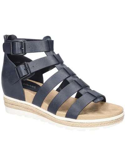 Easy Street Simone Womens Zipper Faux Leather Strappy Sandals In Blue