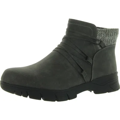Easy Street Stefani Womens Faux Fur Strappy Ankle Boots In Grey