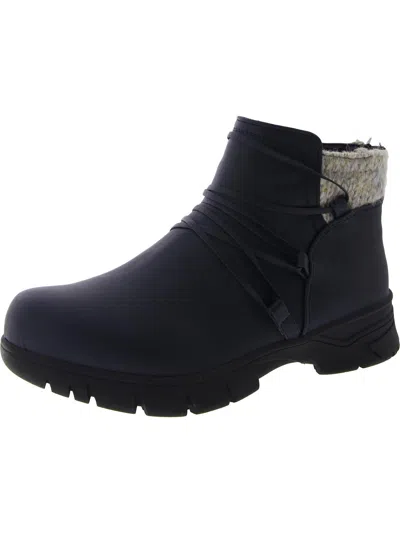 Easy Street Stefani Womens Faux Leather Block Heel Booties In Blue