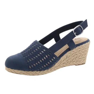 Easy Street Taffy Womens Faux Leather Wedge Slingback Sandals In Navy