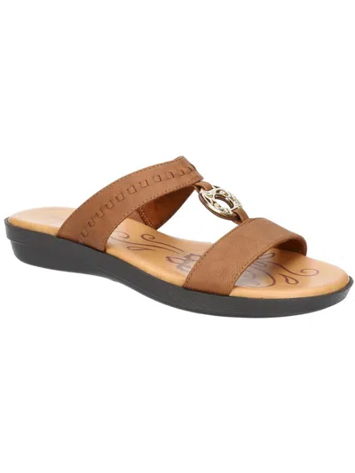 Easy Street Talia Womens Padded Insole Slip On Slide Sandals In Tan