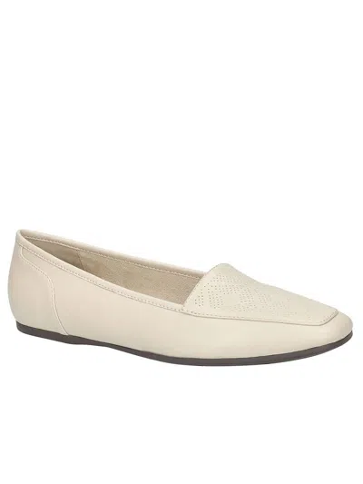 Easy Street Thrill Perf Womens Leather Square Toe Ballet Flats In Bone