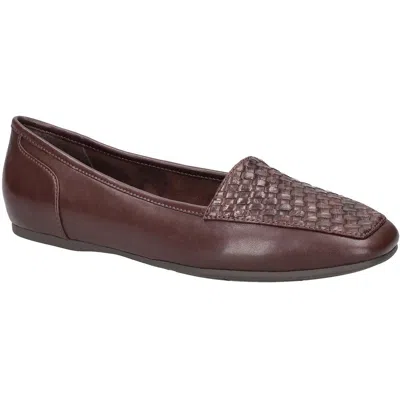 Easy Street Thrill Womens Cushioned Footbed Faux Leather Loafers In Brown Woven Embossed