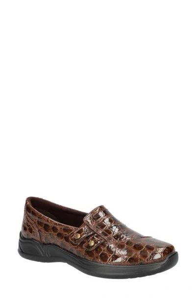 Easy Street Women's Tune Comfort Flats In Brown Patent Croco