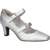 Easy Street Willis Square Toe Mary Jane Pump In Silver Satin