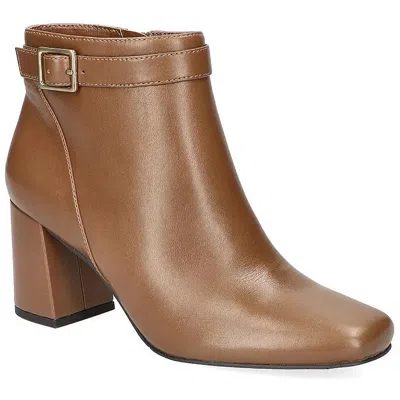 Easy Street Winnipeg Womens Zipper Faux Leather Booties In Cognac