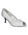 Easy Street Celeste Womens Satin Kitten Heels In Silver Satin