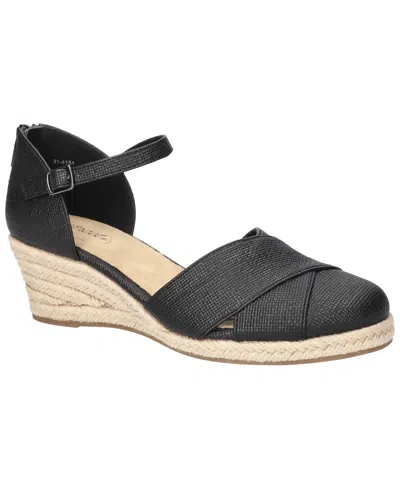 Easy Street Women's Coast Espadrille Wedge Sandals In Black Linen Embossed