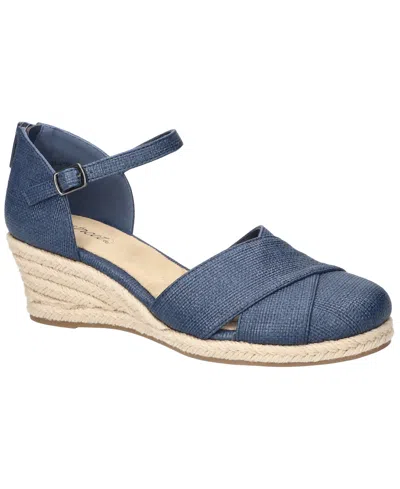 Easy Street Women's Miramar Espadrille Wedge Heel Sandals In Navy Linen Embossed