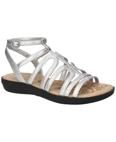 Easy Street Women's Daylily Gladiator Buckle Flat Sandals In Silver Snake